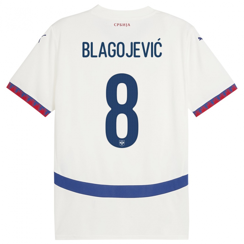 Niño Camiseta Serbia Dina Blagojevic #8 Blanco 2ª Equipación 24-26 La Camisa Perú