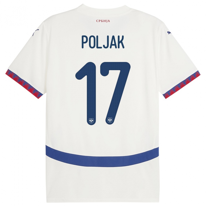 Niño Camiseta Serbia Allegra Poljak #17 Blanco 2ª Equipación 24-26 La Camisa Perú