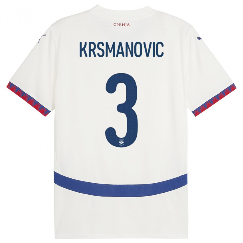 Niño Camiseta Serbia Nemanja Krsmanovic #3 Blanco 2ª Equipación 24-26 La Camisa Perú