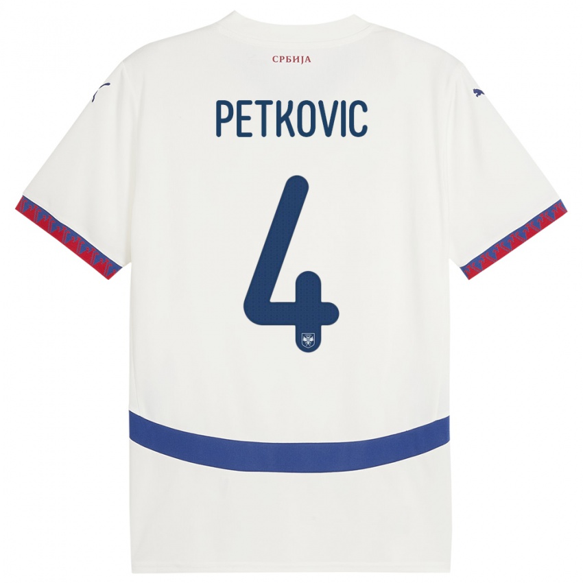 Niño Camiseta Serbia Nikola Petkovic #4 Blanco 2ª Equipación 24-26 La Camisa Perú