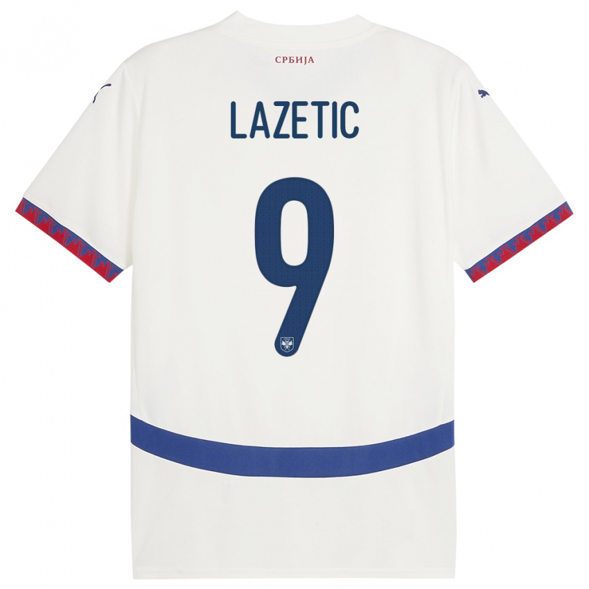 Niño Camiseta Serbia Marko Lazetic #9 Blanco 2ª Equipación 24-26 La Camisa Perú