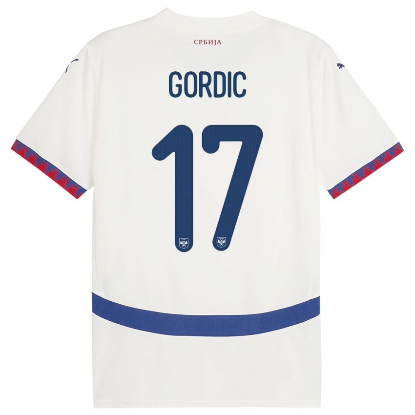 Niño Camiseta Serbia Djordje Gordic #17 Blanco 2ª Equipación 24-26 La Camisa Perú