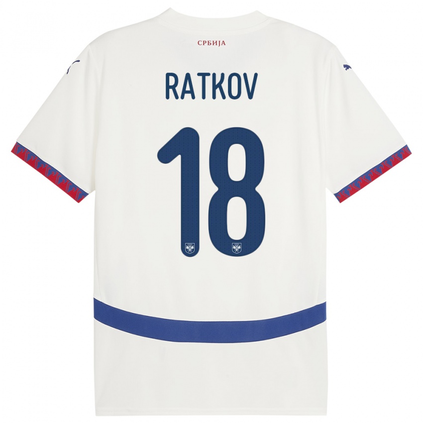 Niño Camiseta Serbia Petar Ratkov #18 Blanco 2ª Equipación 24-26 La Camisa Perú