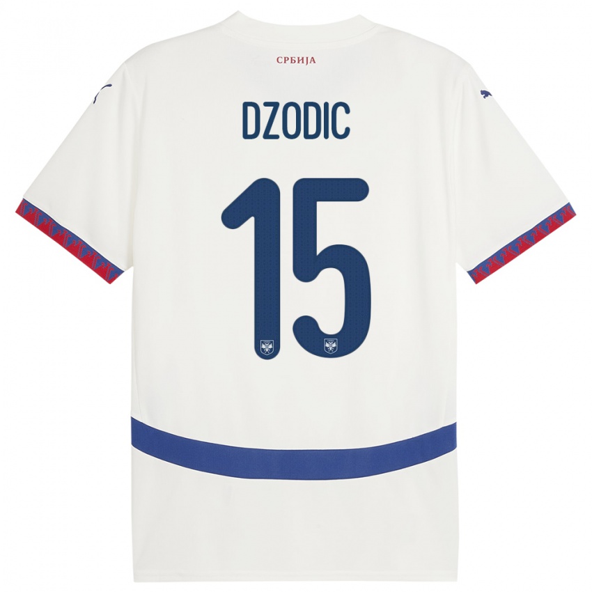 Niño Camiseta Serbia Stefan Dzodic #15 Blanco 2ª Equipación 24-26 La Camisa Perú