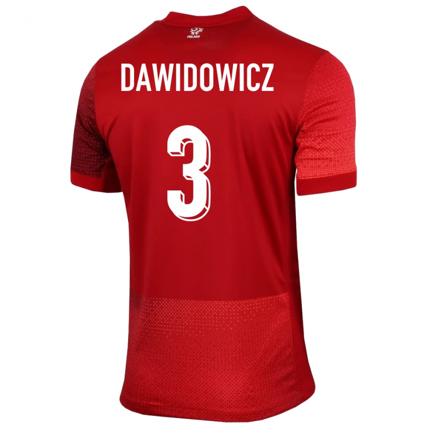 Niño Camiseta Polonia Pawel Dawidowicz #3 Rojo 2ª Equipación 24-26 La Camisa Perú