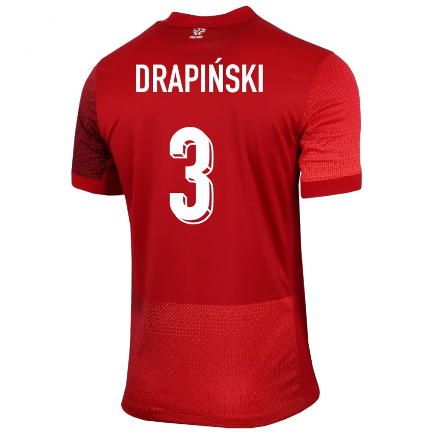 Niño Camiseta Polonia Igor Drapinski #3 Rojo 2ª Equipación 24-26 La Camisa Perú