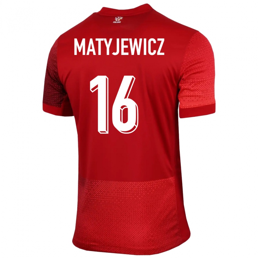 Niño Camiseta Polonia Wiktor Matyjewicz #16 Rojo 2ª Equipación 24-26 La Camisa Perú