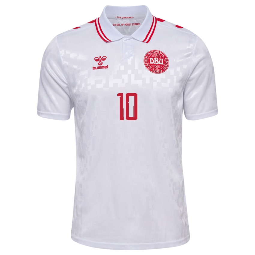 Niño Camiseta Dinamarca Christian Rasmussen #10 Blanco 2ª Equipación 24-26 La Camisa Perú