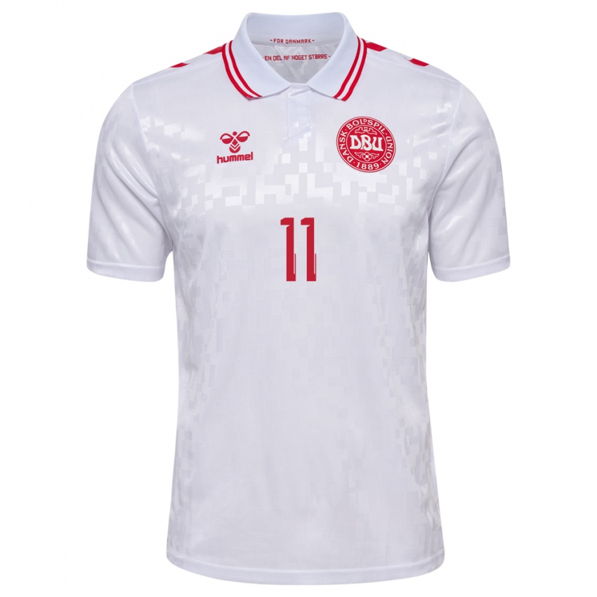 Niño Camiseta Dinamarca Jeppe Kjær #11 Blanco 2ª Equipación 24-26 La Camisa Perú