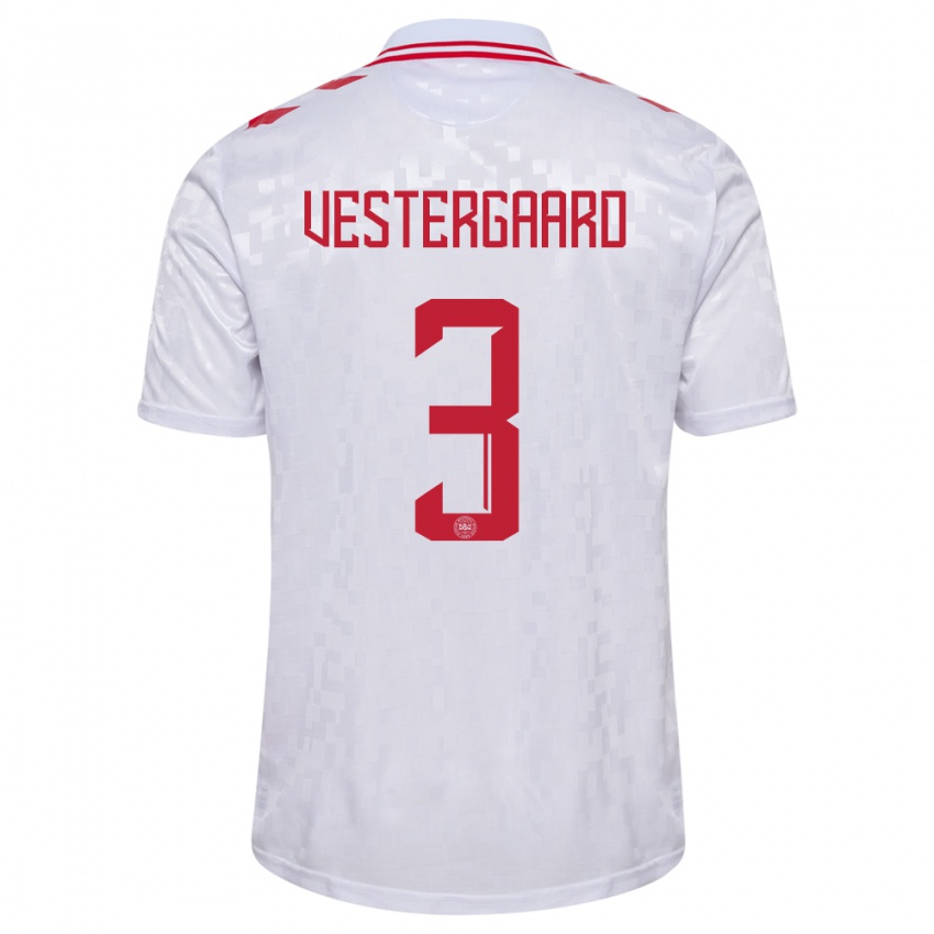 Niño Camiseta Dinamarca Jannik Vestergaard #3 Blanco 2ª Equipación 24-26 La Camisa Perú