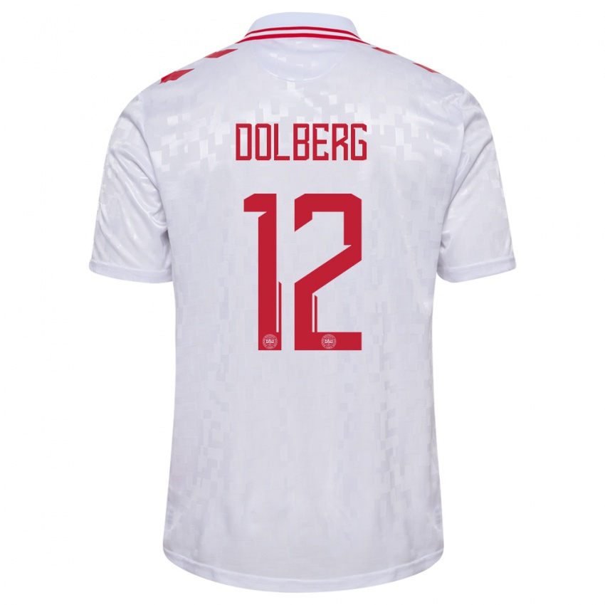 Niño Camiseta Dinamarca Kasper Dolberg #12 Blanco 2ª Equipación 24-26 La Camisa Perú