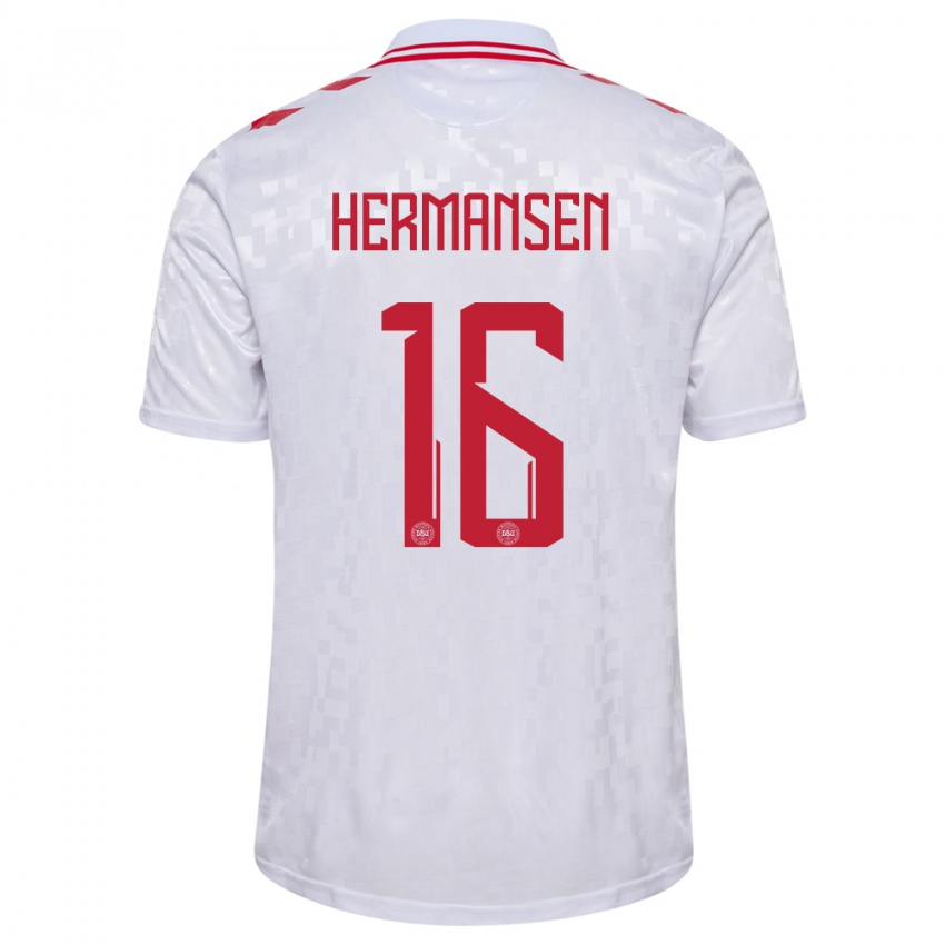 Niño Camiseta Dinamarca Mads Hermansen #16 Blanco 2ª Equipación 24-26 La Camisa Perú