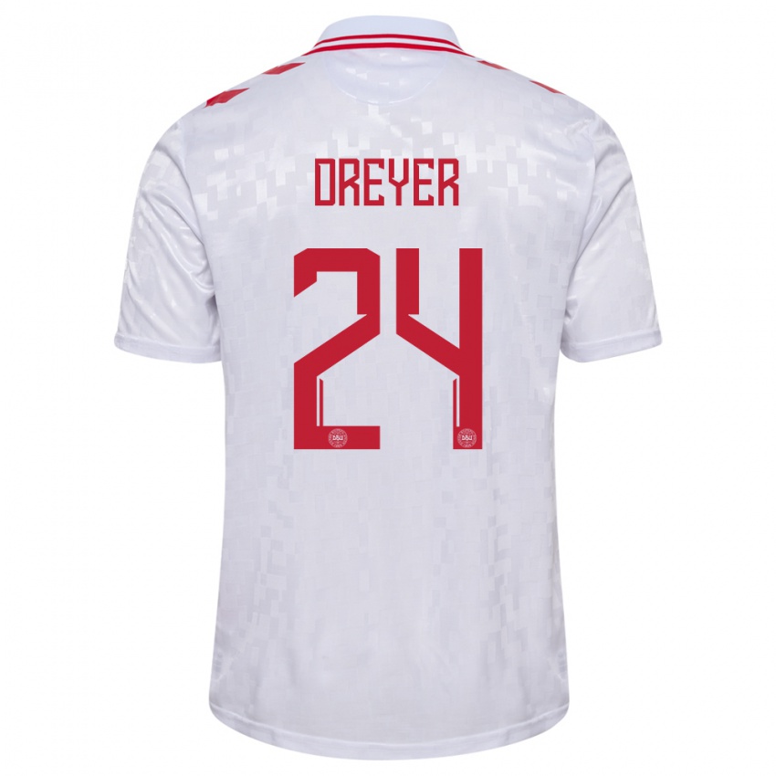 Niño Camiseta Dinamarca Anders Dreyer #24 Blanco 2ª Equipación 24-26 La Camisa Perú