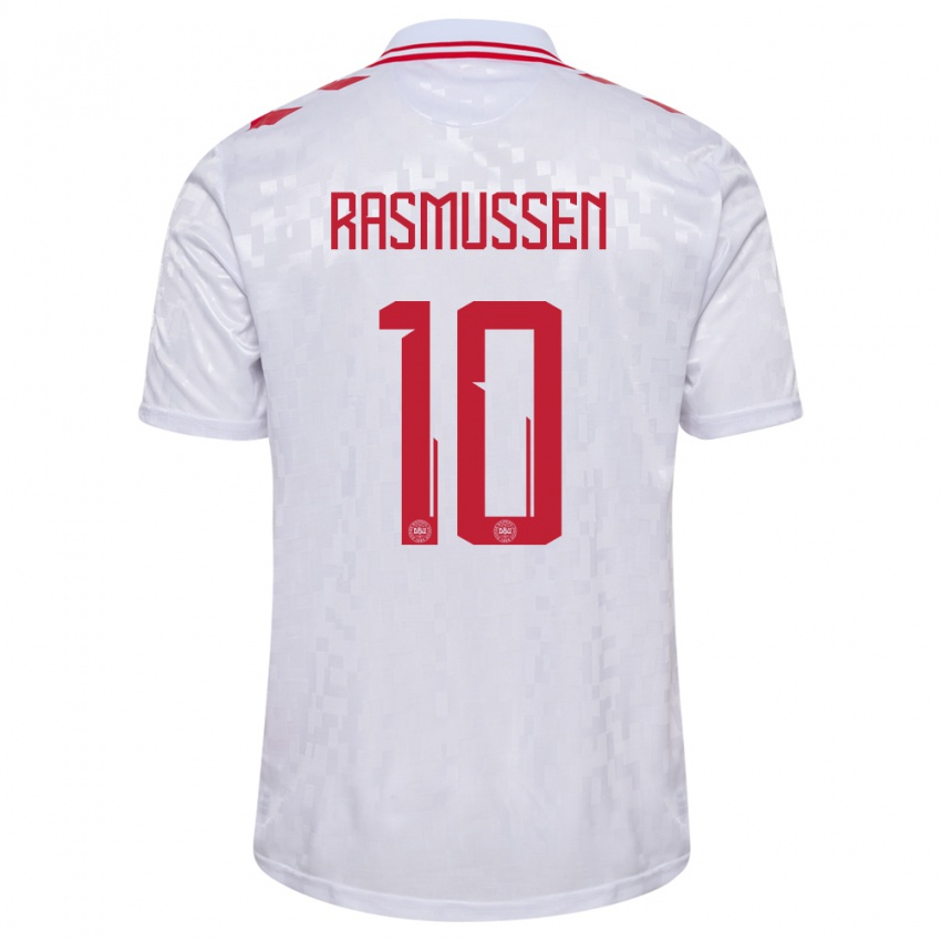 Niño Camiseta Dinamarca Christian Rasmussen #10 Blanco 2ª Equipación 24-26 La Camisa Perú