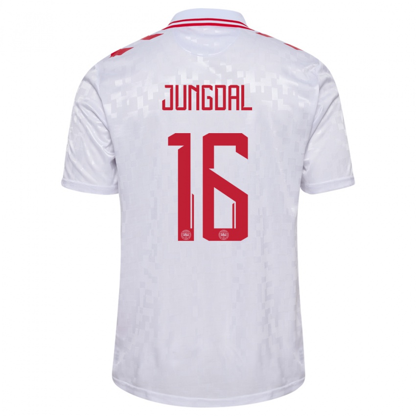 Niño Camiseta Dinamarca Andreas Jungdal #16 Blanco 2ª Equipación 24-26 La Camisa Perú