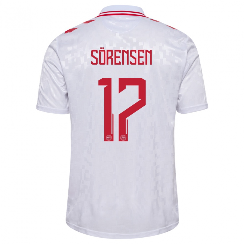 Niño Camiseta Dinamarca Oliver Sörensen #17 Blanco 2ª Equipación 24-26 La Camisa Perú