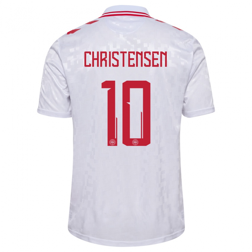 Niño Camiseta Dinamarca Gustav Christensen #10 Blanco 2ª Equipación 24-26 La Camisa Perú