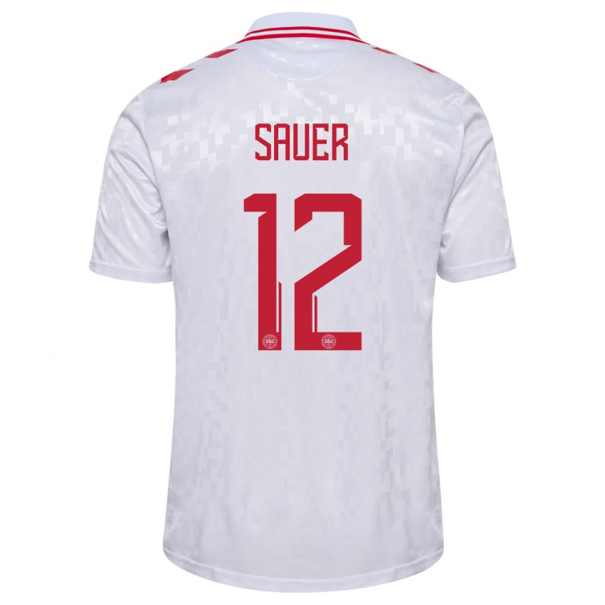 Niño Camiseta Dinamarca Mathias Sauer #12 Blanco 2ª Equipación 24-26 La Camisa Perú