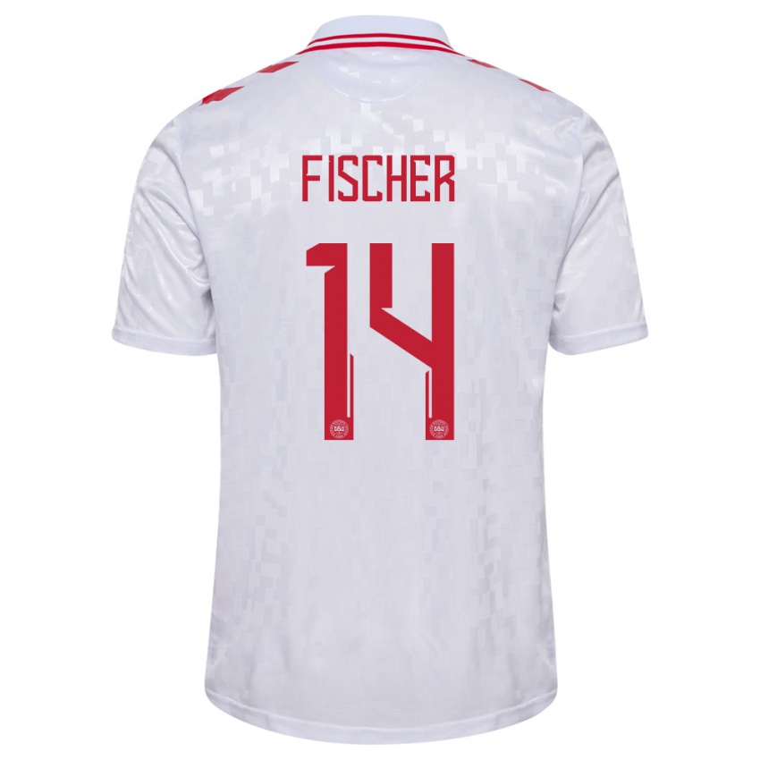 Niño Camiseta Dinamarca Mikkel Fischer #14 Blanco 2ª Equipación 24-26 La Camisa Perú