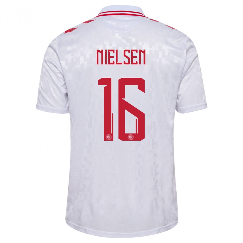 Niño Camiseta Dinamarca Magnus Nielsen #16 Blanco 2ª Equipación 24-26 La Camisa Perú