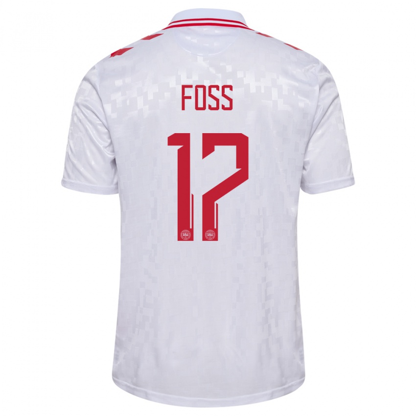 Niño Camiseta Dinamarca Jonathan Foss #17 Blanco 2ª Equipación 24-26 La Camisa Perú