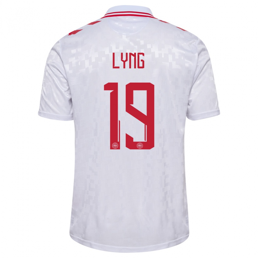 Niño Camiseta Dinamarca Alexander Lyng #19 Blanco 2ª Equipación 24-26 La Camisa Perú