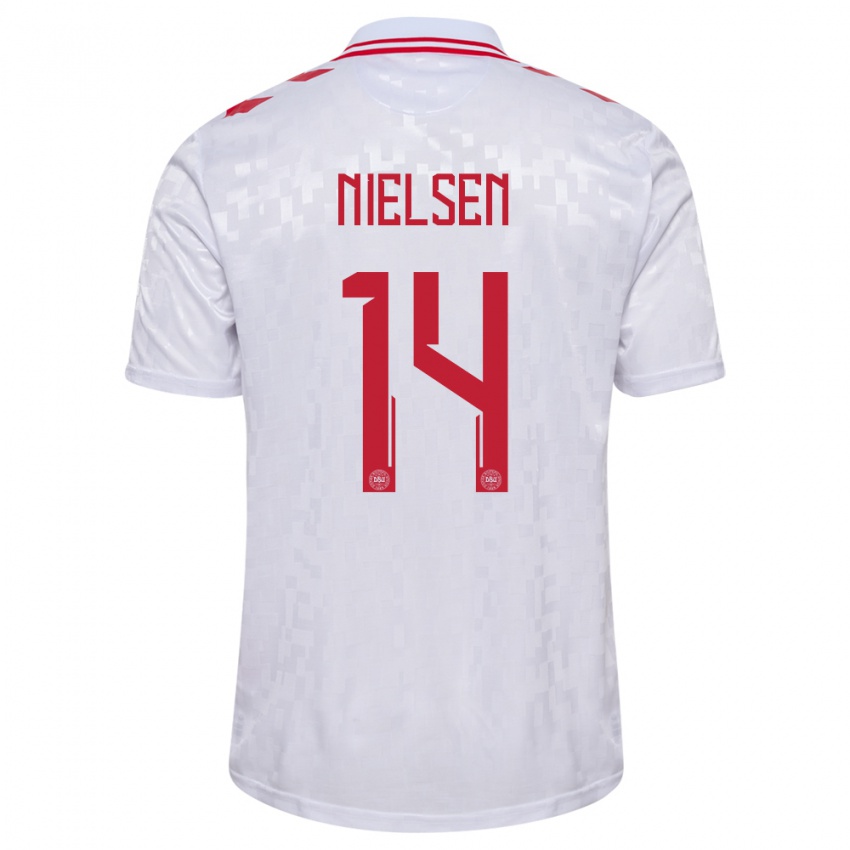 Niño Camiseta Dinamarca Julius Nielsen #14 Blanco 2ª Equipación 24-26 La Camisa Perú