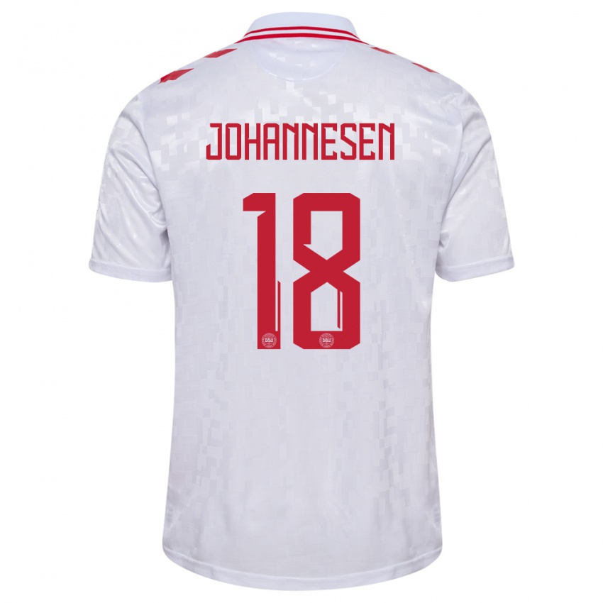 Niño Camiseta Dinamarca Sofus Johannesen #18 Blanco 2ª Equipación 24-26 La Camisa Perú