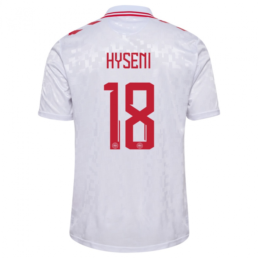 Niño Camiseta Dinamarca Olti Hyseni #18 Blanco 2ª Equipación 24-26 La Camisa Perú