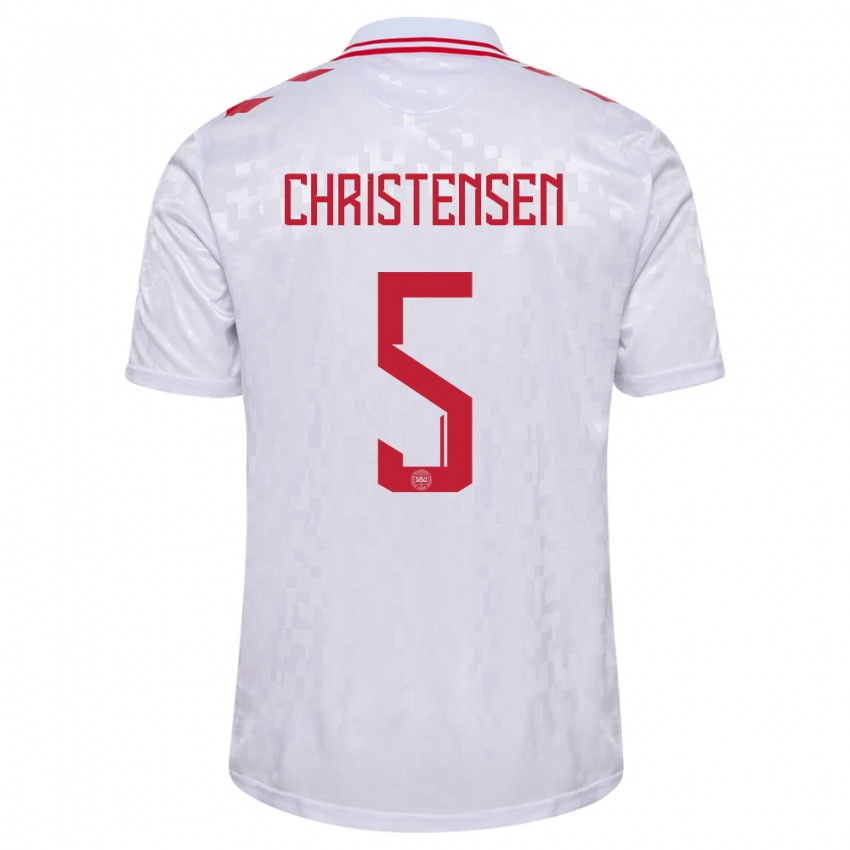 Niño Camiseta Dinamarca Aske Christensen #5 Blanco 2ª Equipación 24-26 La Camisa Perú