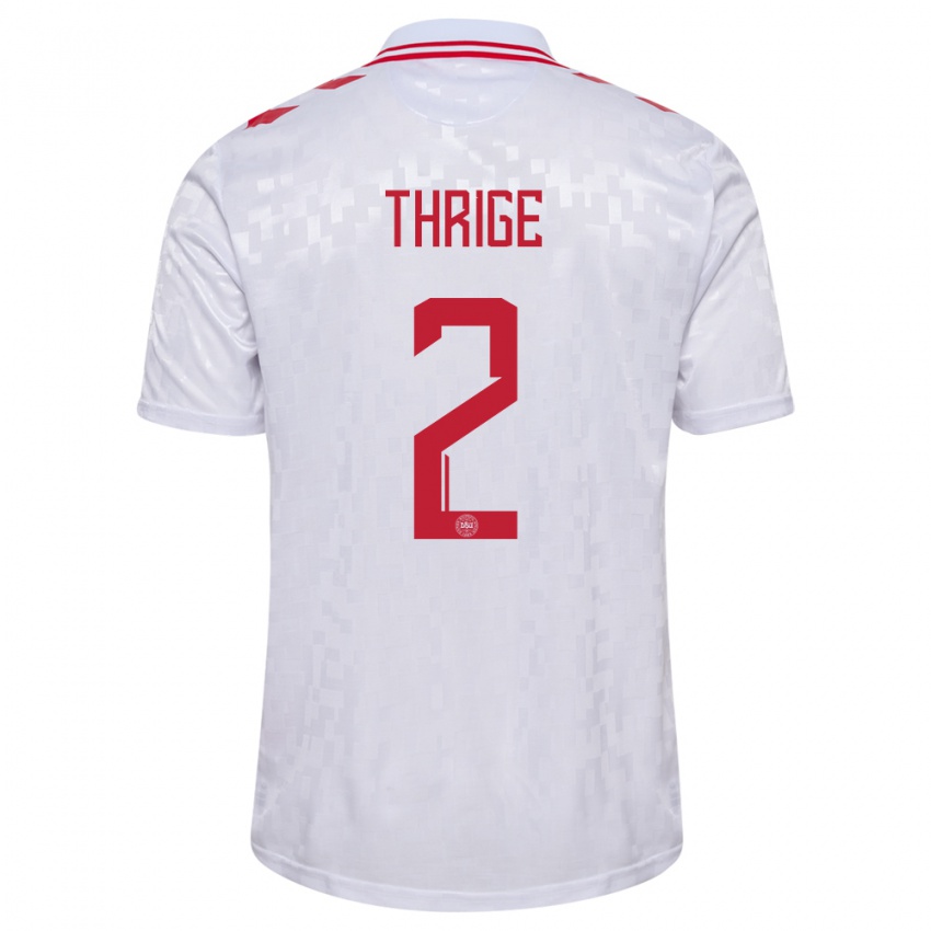 Niño Camiseta Dinamarca Sara Thrige #2 Blanco 2ª Equipación 24-26 La Camisa Perú