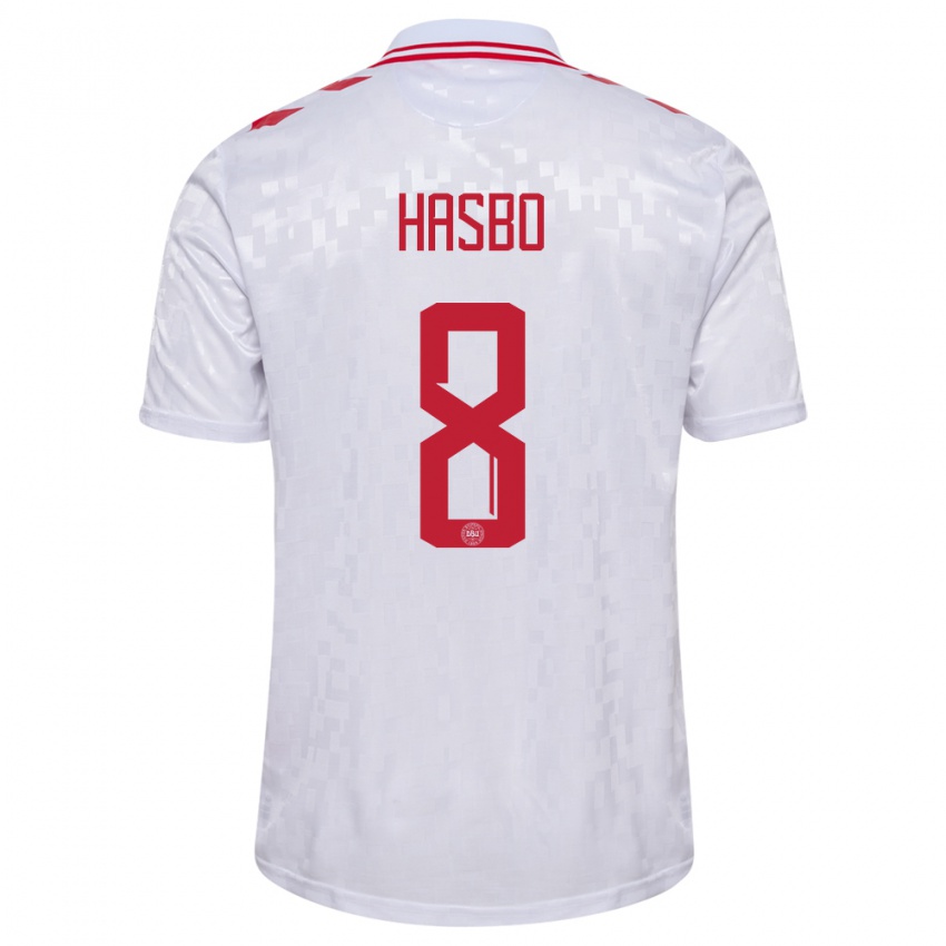 Niño Camiseta Dinamarca Josefine Hasbo #8 Blanco 2ª Equipación 24-26 La Camisa Perú