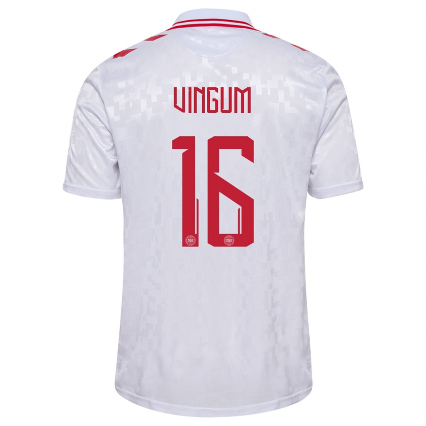 Niño Camiseta Dinamarca Alberte Vingum #16 Blanco 2ª Equipación 24-26 La Camisa Perú