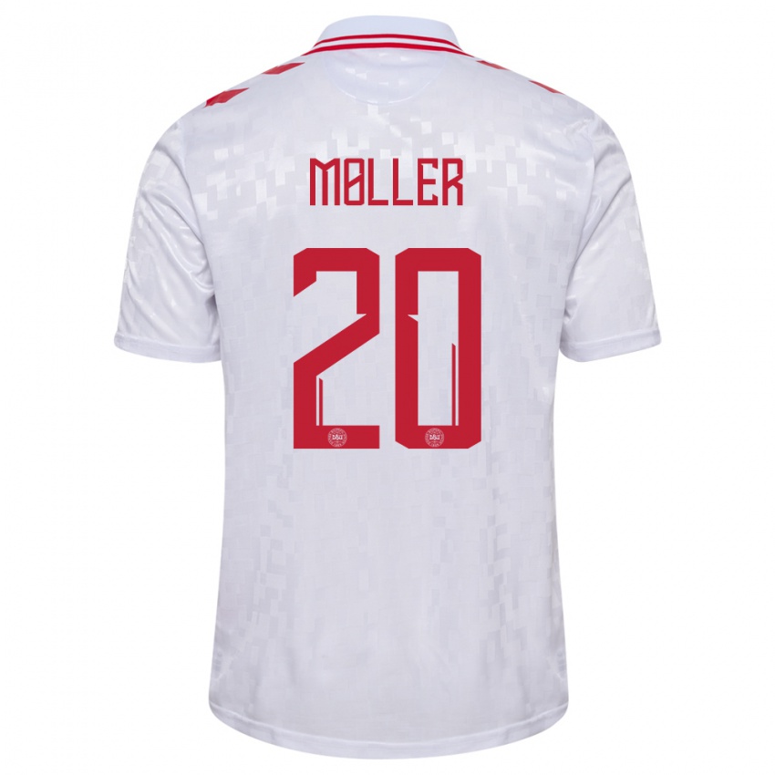 Niño Camiseta Dinamarca Caroline Moller #20 Blanco 2ª Equipación 24-26 La Camisa Perú