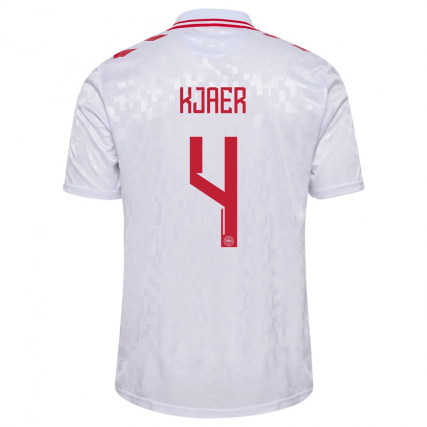 Niño Camiseta Dinamarca Simon Kjaer #4 Blanco 2ª Equipación 24-26 La Camisa Perú