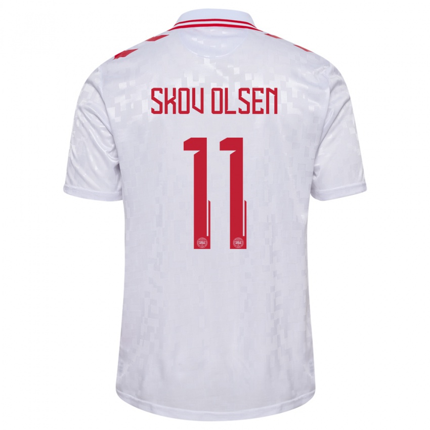 Niño Camiseta Dinamarca Andreas Skov Olsen #11 Blanco 2ª Equipación 24-26 La Camisa Perú