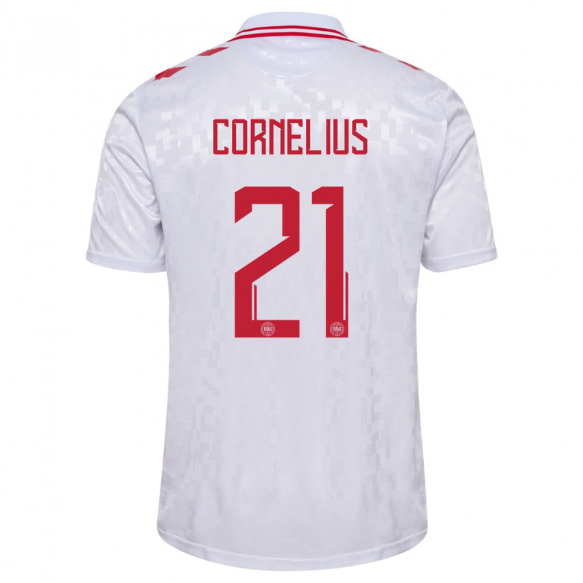 Niño Camiseta Dinamarca Andreas Cornelius #21 Blanco 2ª Equipación 24-26 La Camisa Perú