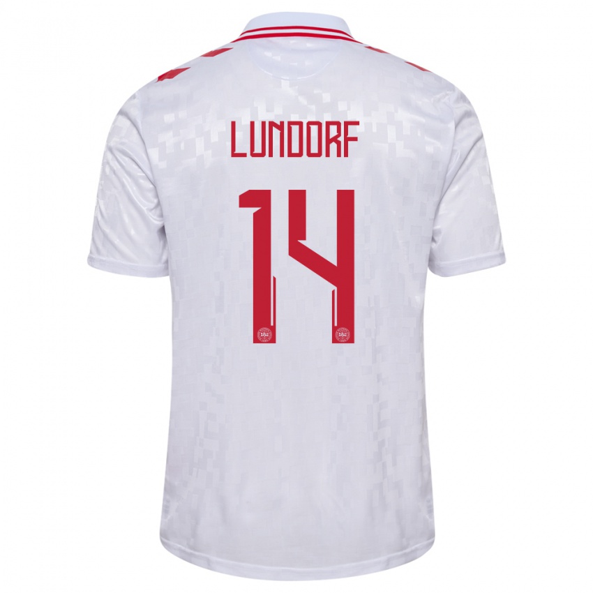 Niño Camiseta Dinamarca Matilde Lundorf #14 Blanco 2ª Equipación 24-26 La Camisa Perú