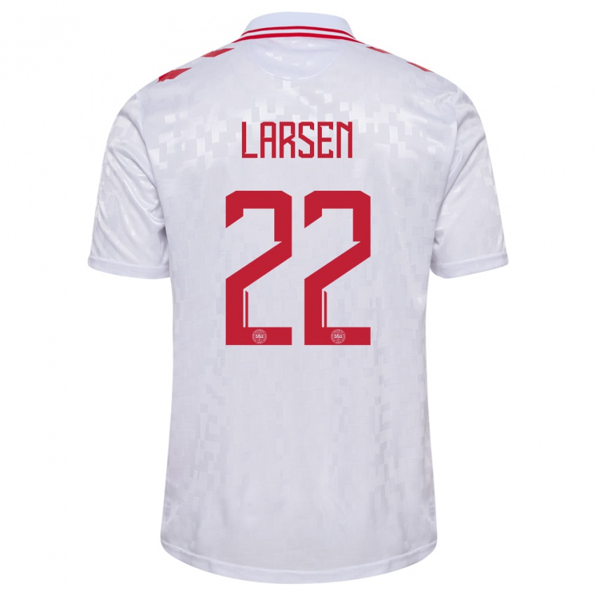 Niño Camiseta Dinamarca Kathrine Larsen #22 Blanco 2ª Equipación 24-26 La Camisa Perú