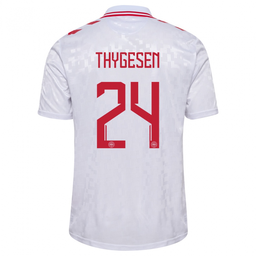 Niño Camiseta Dinamarca Sarah Thygesen #24 Blanco 2ª Equipación 24-26 La Camisa Perú