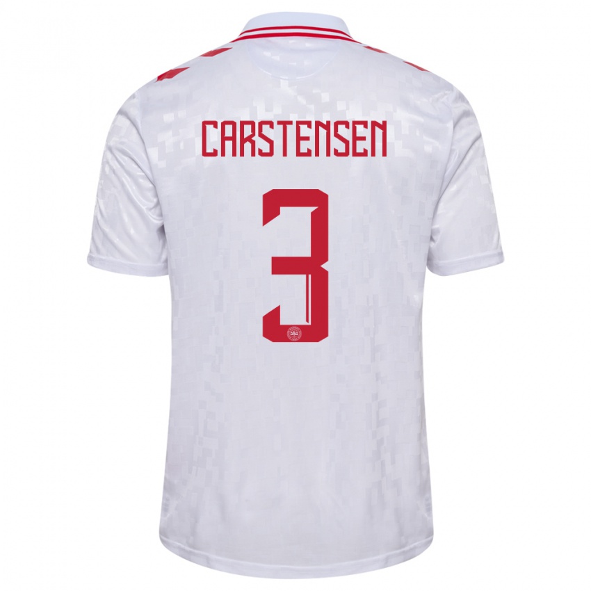 Niño Camiseta Dinamarca Rasmus Carstensen #3 Blanco 2ª Equipación 24-26 La Camisa Perú