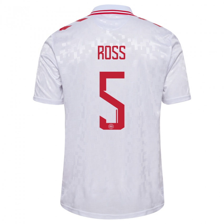 Niño Camiseta Dinamarca Mathias Ross #5 Blanco 2ª Equipación 24-26 La Camisa Perú