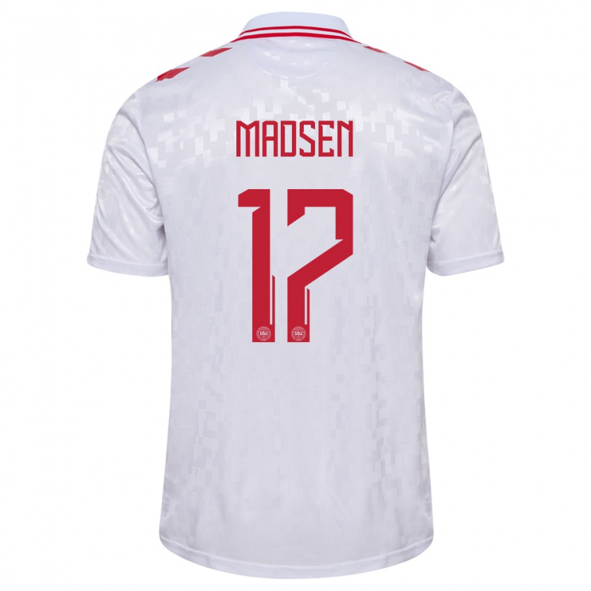 Niño Camiseta Dinamarca Nicolas Madsen #17 Blanco 2ª Equipación 24-26 La Camisa Perú