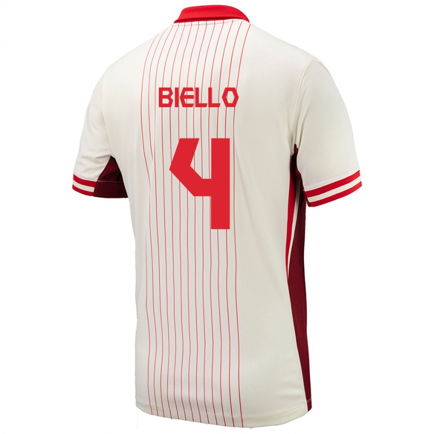 Niño Camiseta Canadá Alessandro Biello #4 Blanco 2ª Equipación 24-26 La Camisa Perú