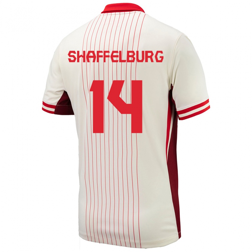 Niño Camiseta Canadá Jacob Shaffelburg #14 Blanco 2ª Equipación 24-26 La Camisa Perú