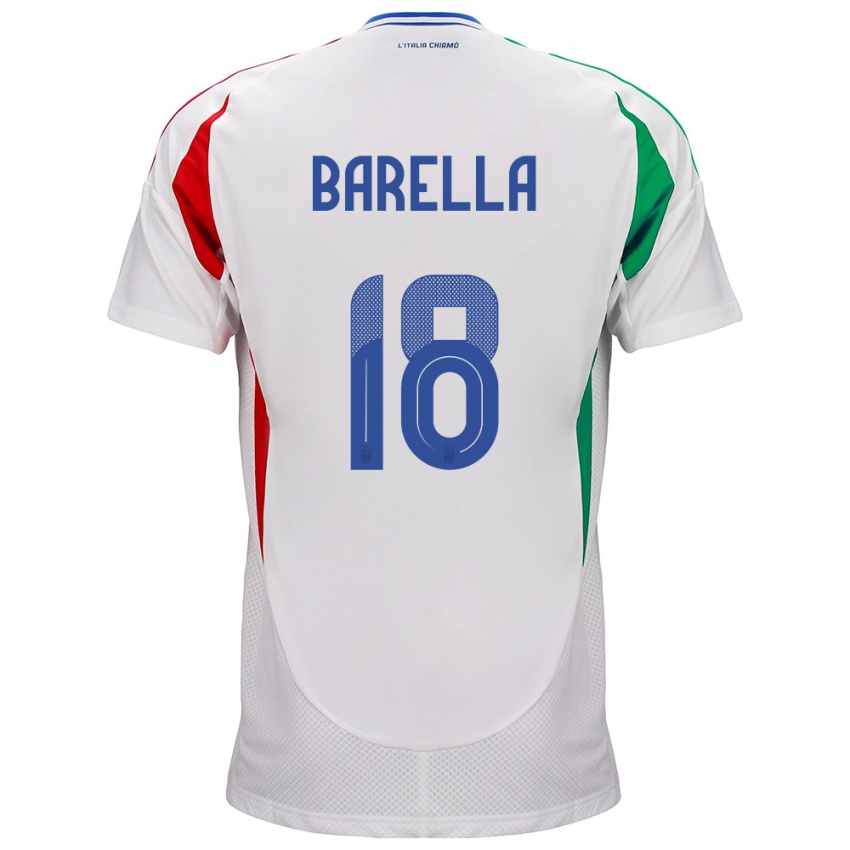 Niño Camiseta Italia Nicolò Barella #18 Blanco 2ª Equipación 24-26 La Camisa Perú