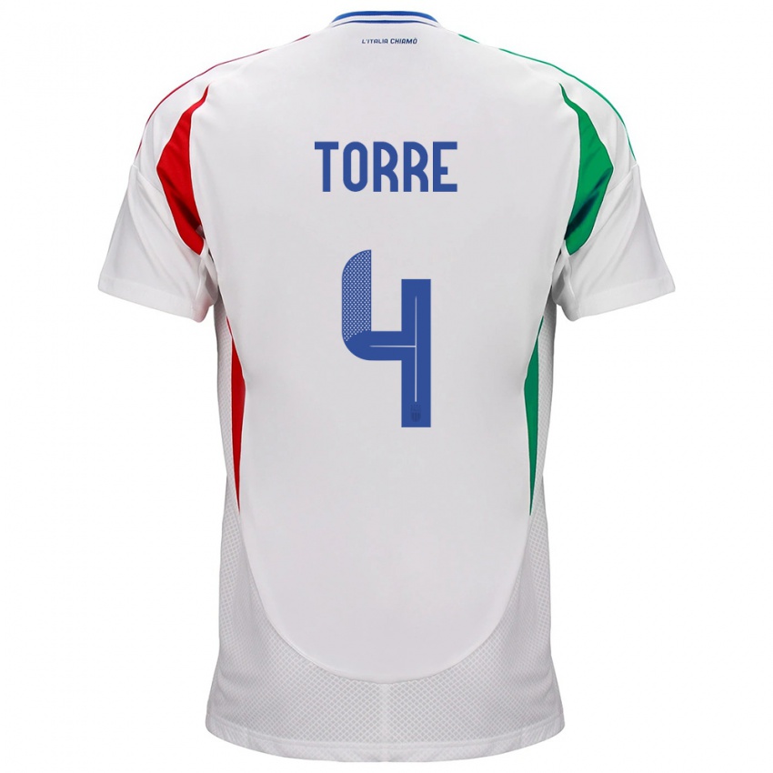 Niño Camiseta Italia Pietro La Torre #4 Blanco 2ª Equipación 24-26 La Camisa Perú