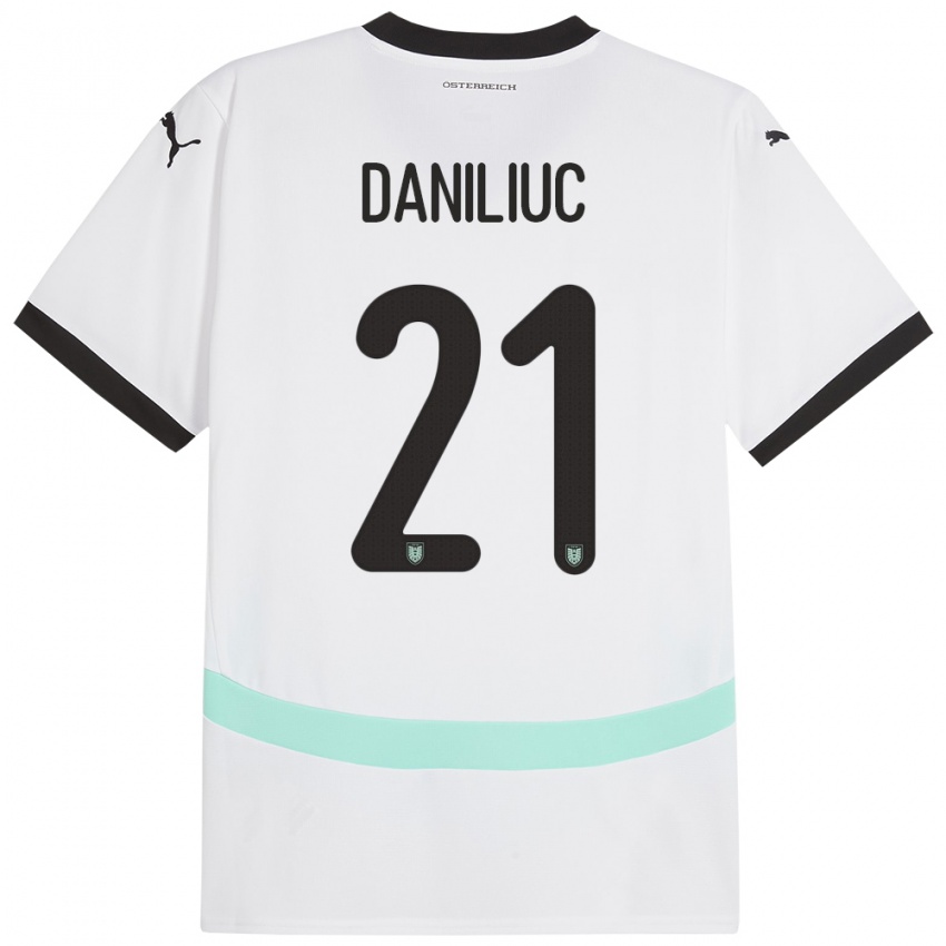 Niño Camiseta Austria Flavius Daniliuc #21 Blanco 2ª Equipación 24-26 La Camisa Perú