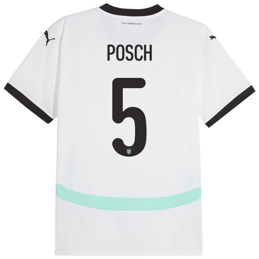 Niño Camiseta Austria Stefan Posch #5 Blanco 2ª Equipación 24-26 La Camisa Perú