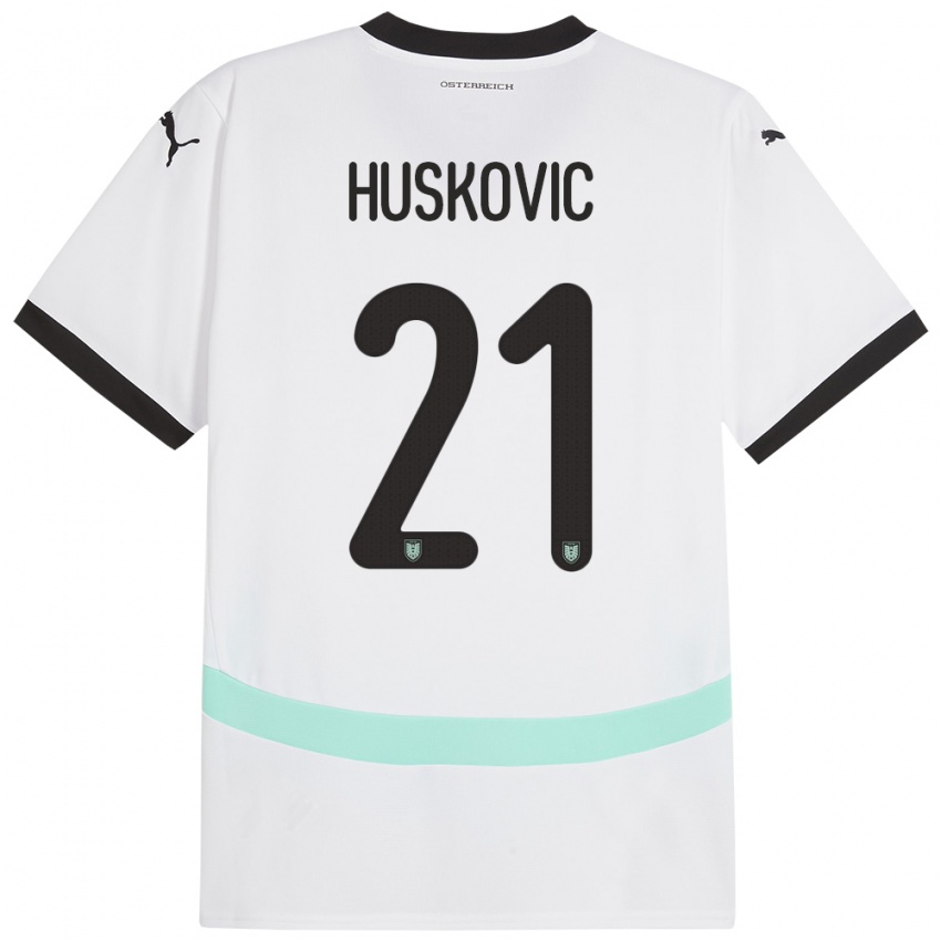 Niño Camiseta Austria Muharem Huskovic #21 Blanco 2ª Equipación 24-26 La Camisa Perú